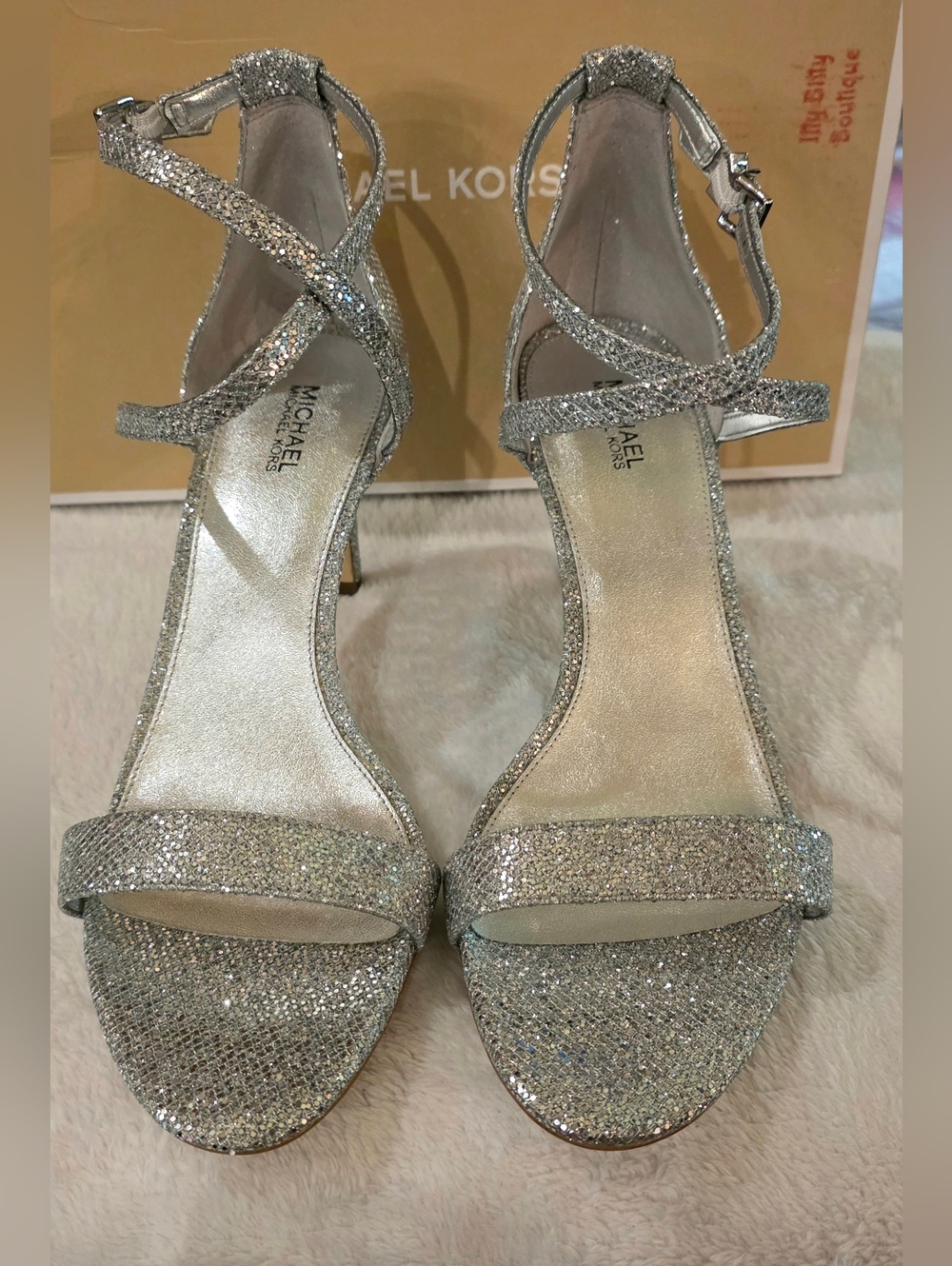 Michael Kors Sparkling Silver Ankle-Strap Stiletto Sandals - Picture 5 of 9